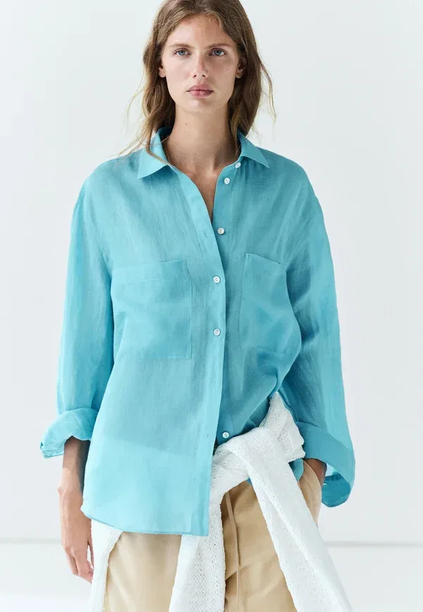 Блуза свободного кроя Button-down blouse Massimo Dutti, крапчатый синий