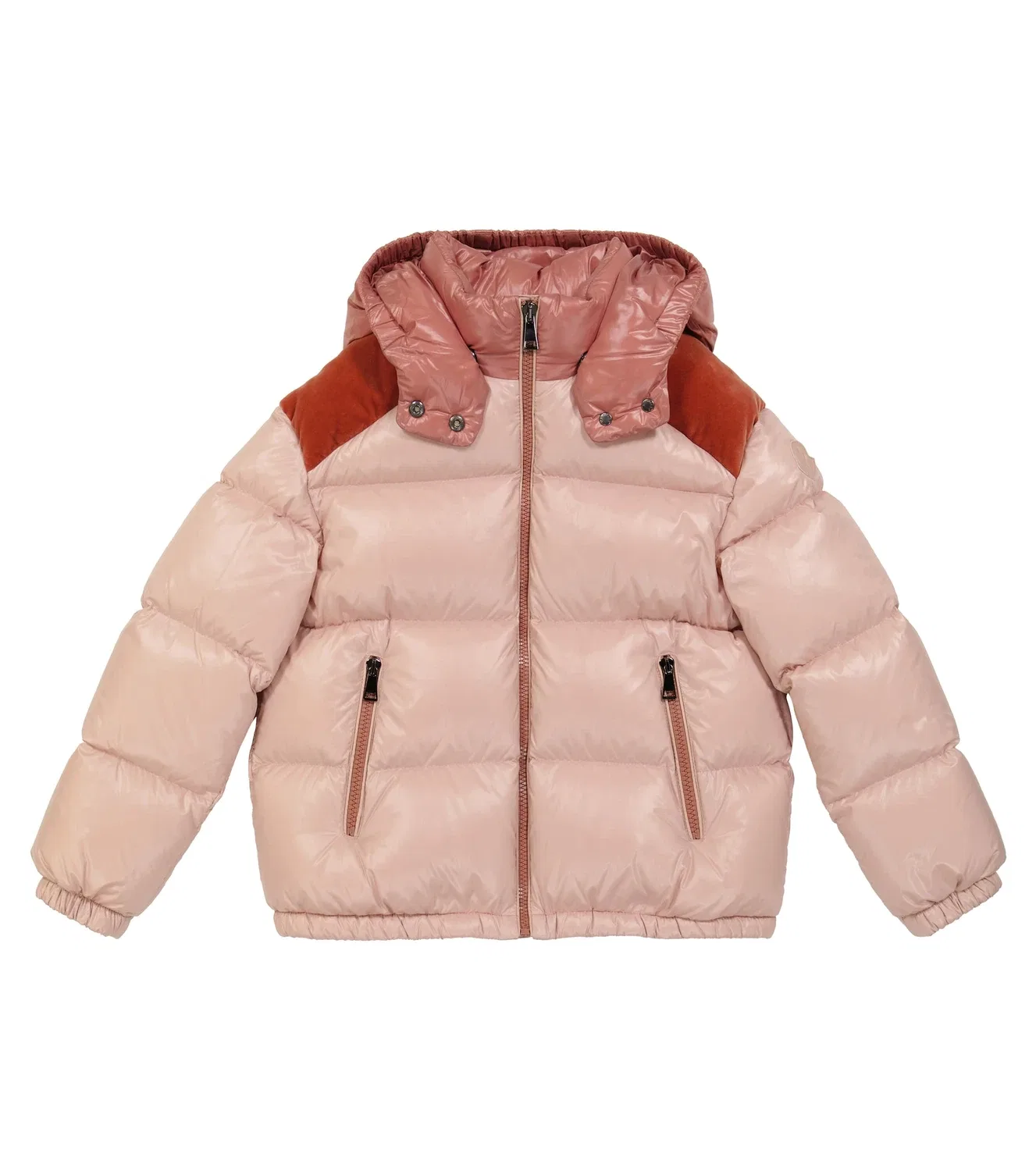Пуховик с бархатной отделкой Moncler Enfant, розовый
