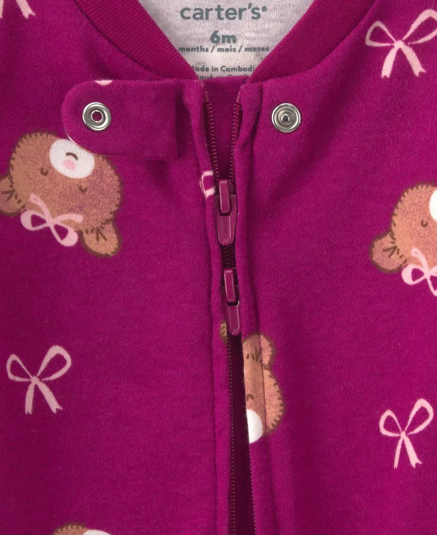 Детский комбинезон для сна с длинным рукавом, 2-way zip Carter's, Purple Bear — фото 3