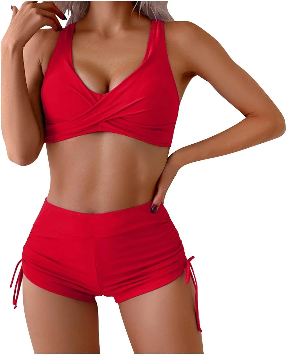 Женский бикини-сет с утяжкой живота High Waist Tummy Control, Red