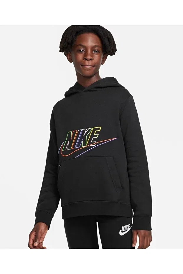 Детские свитшот для девочек с капюшоном Sportswear Pullover, Nike, Black — фото 2