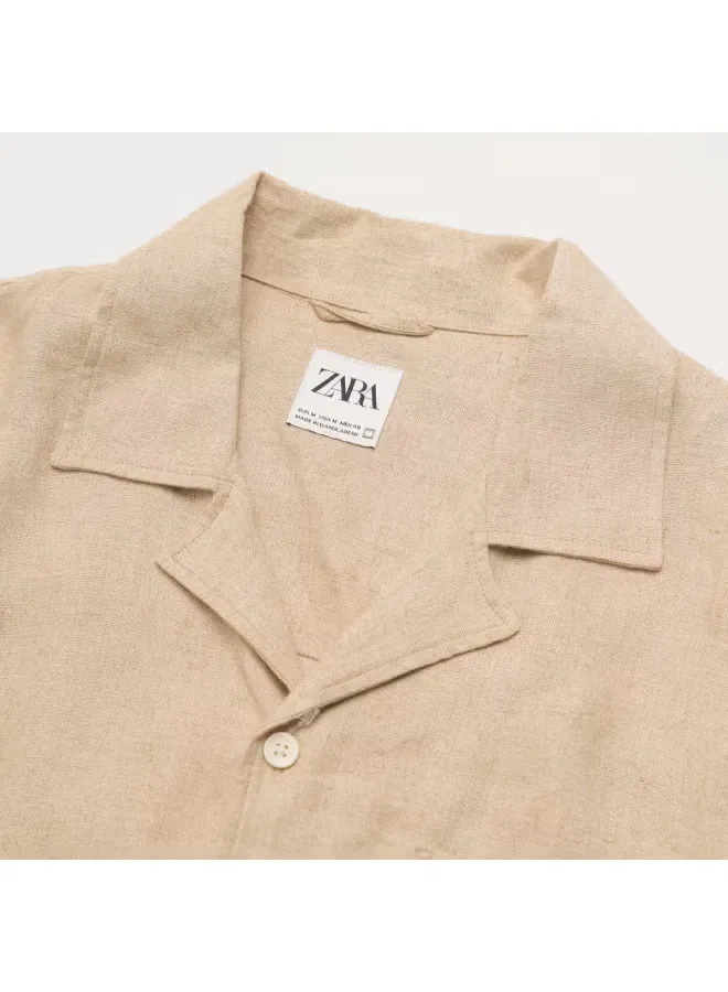 Zara Рубашка свободного кроя с коротким рукавом, желтый — фото 4