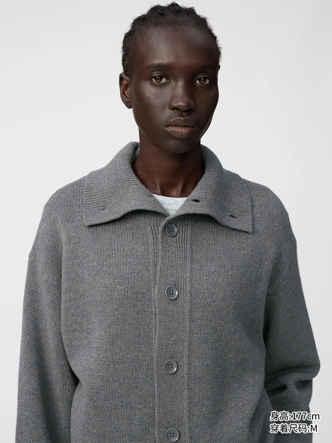 Кардиган вязаный с воротником-стойкой из мягкой шерсти Uniqlo, свинцово-серый — фото 4