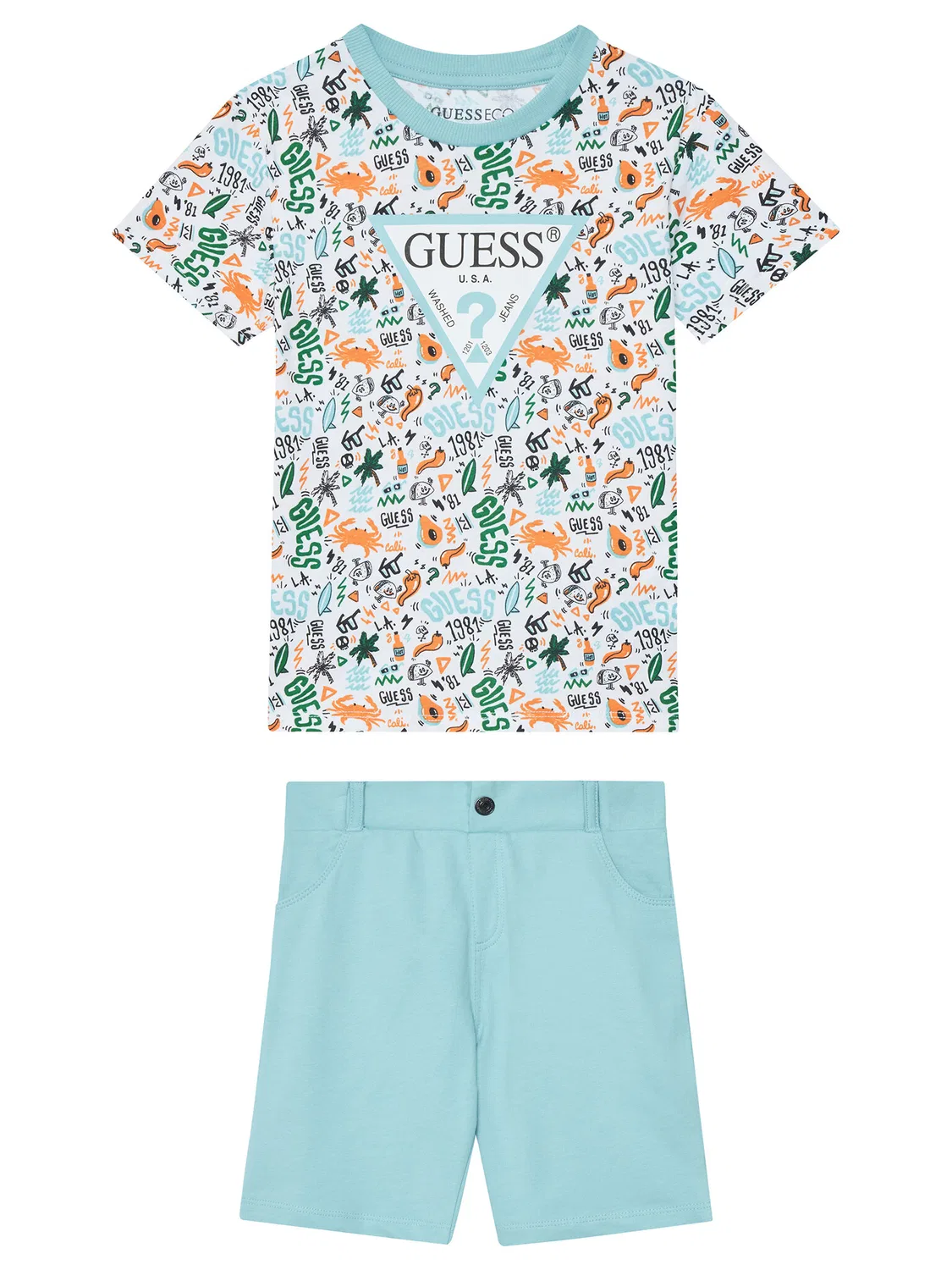 Комплект из футболки и спортивных шорт стандартного кроя для мальчика Guess, синий