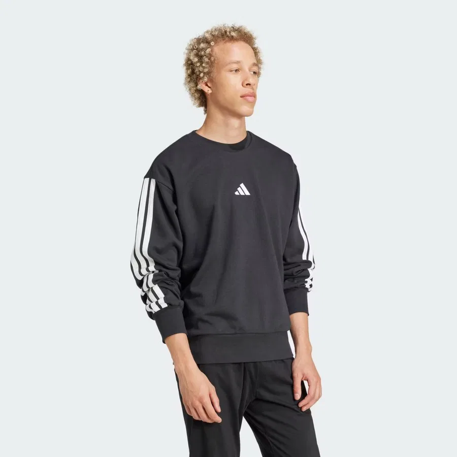 Мужской свитшот из футера с длинным рукавом adidas, Черный — фото 3