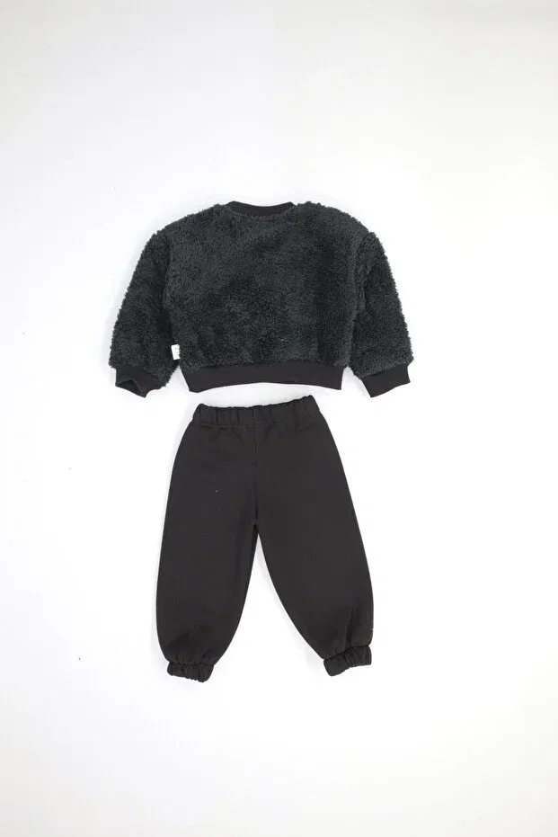 Детский комплект из футера с начесом Unisex baby plush sweatshirt and sweatpants set Rg Kidsstore, Black — фото 3