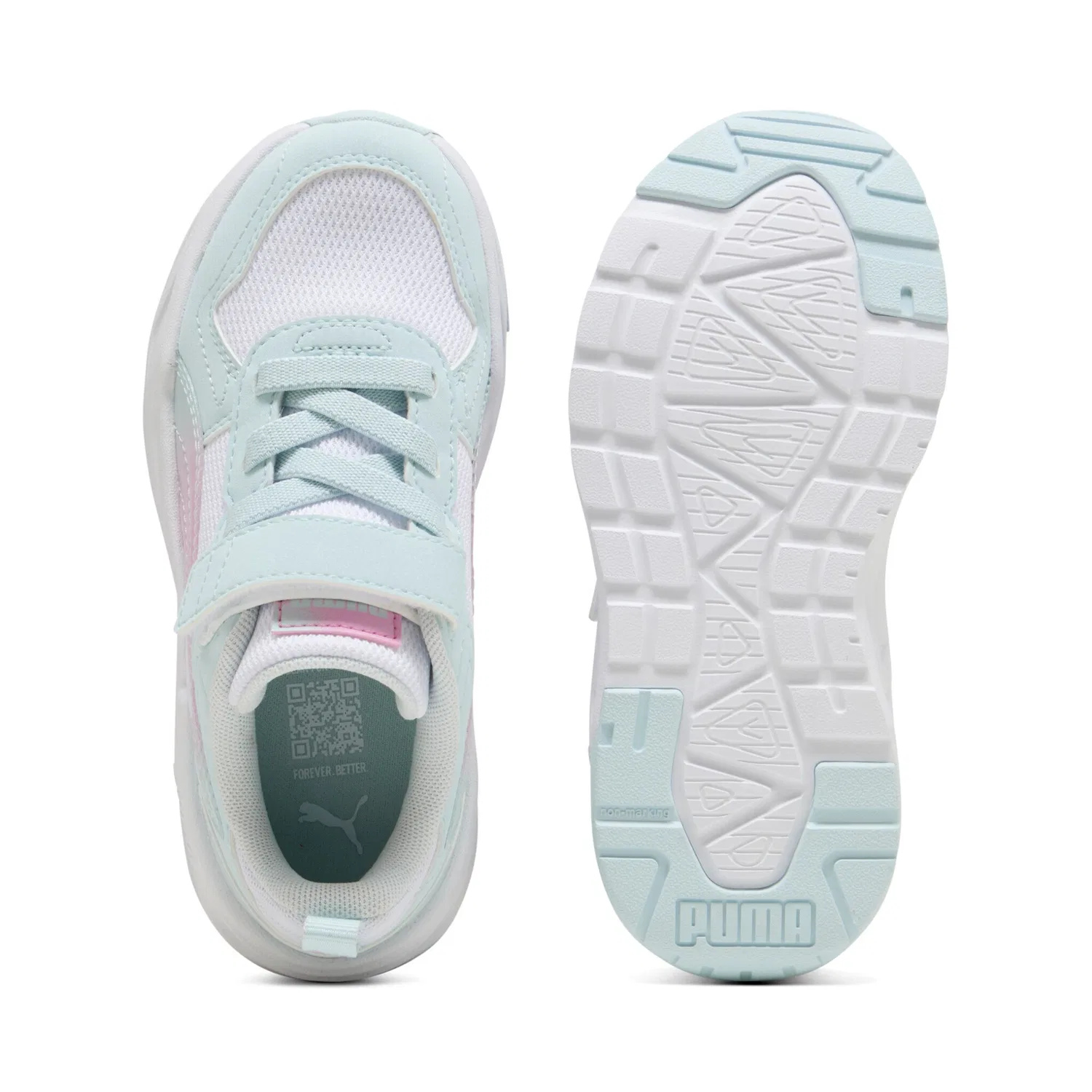 Детские текстильные кроссовки TRINITY 2 LT FADED GLOW AC PS PUMA, White-Aqua Glow-Mauve Glow — фото 4