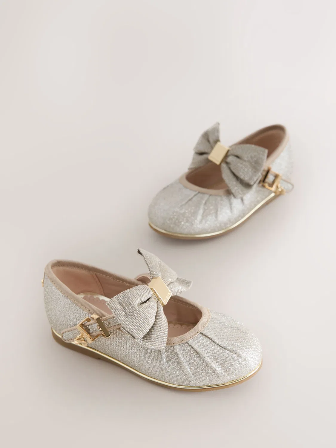 Туфли Мэри Джейн с бантом Baker by Ted Baker, золотые глиттер