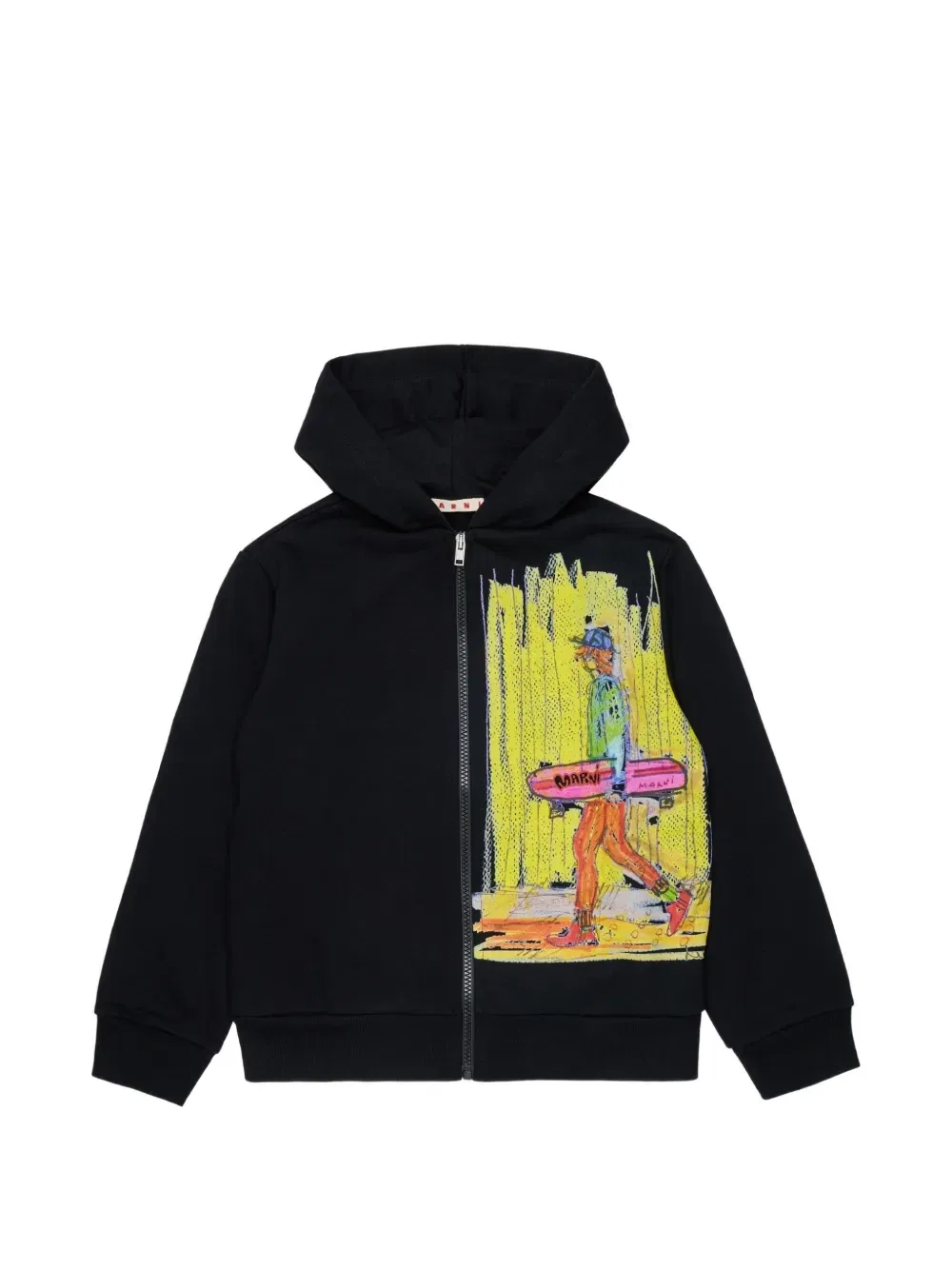 Толстовка на молнии с графическим принтом Marni Kids, черный