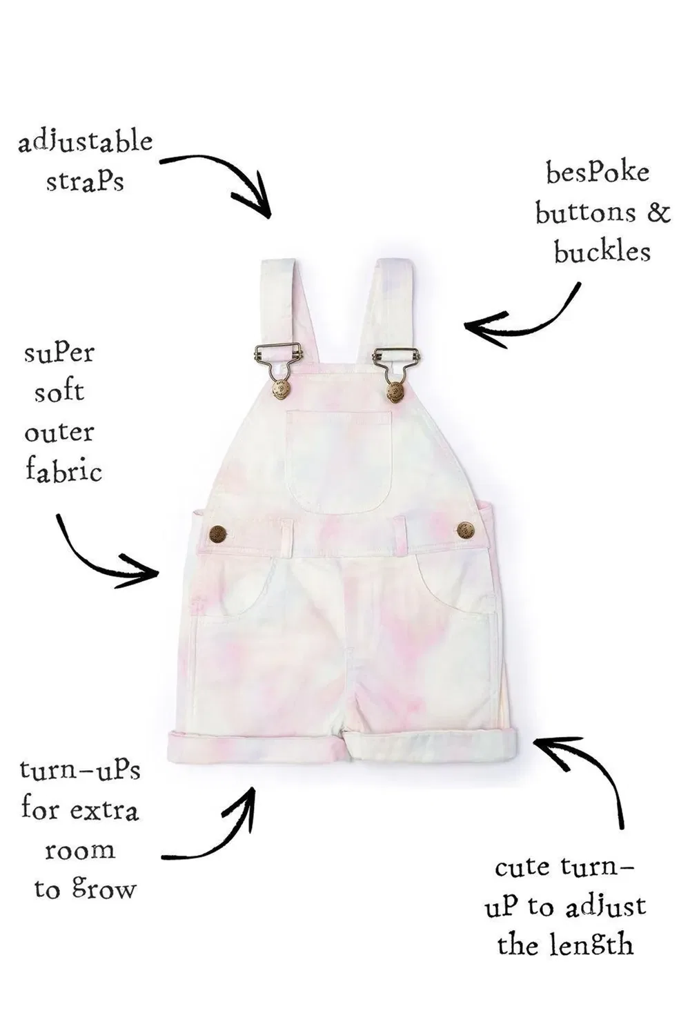 Детские шорты-комбинезон с принтом Rainbow Tie Dye, Dotty Dungarees, Multi — фото 4