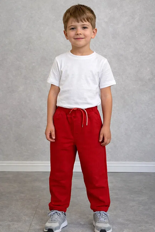 Детские брюки для девочек хлопковые Unisex 23 nisan red elastic waist pants Santralbebe, Red