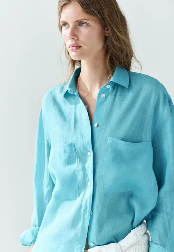 Блуза свободного кроя Button-down blouse Massimo Dutti, крапчатый синий — фото 3
