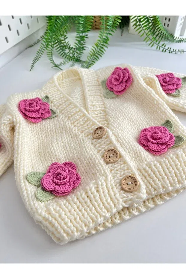 Детское пальто-кардиган для девочек вязаное Hand Knitted Cardigan Alis Baby Collection, Pink — фото 3