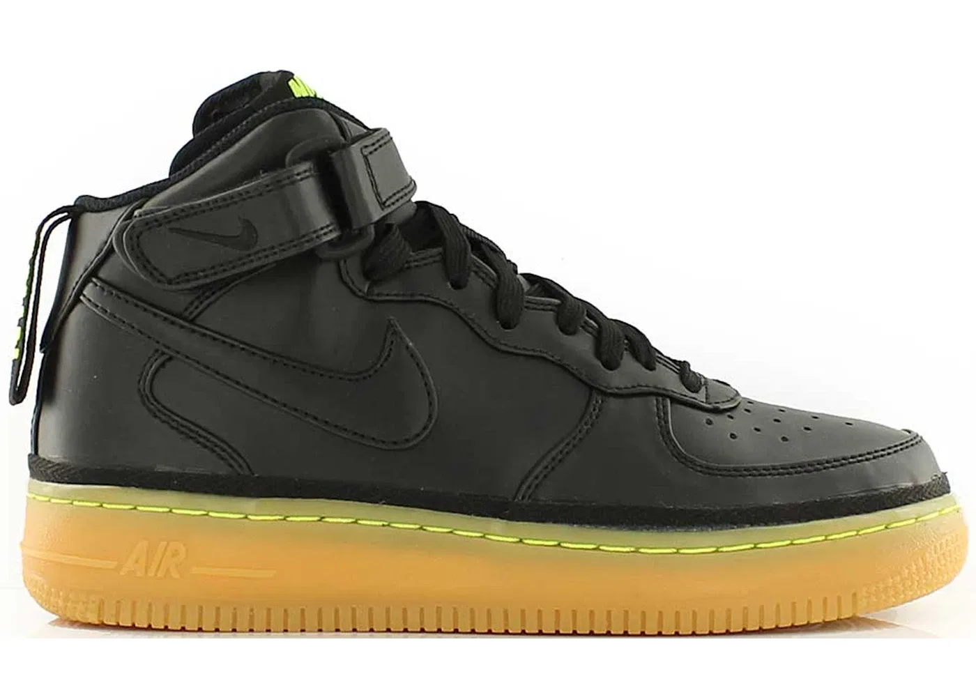 Детские кроссовки Lifestyle Nike Air Force 1 Mid, Black/Black-Gum Light Brown-Volt