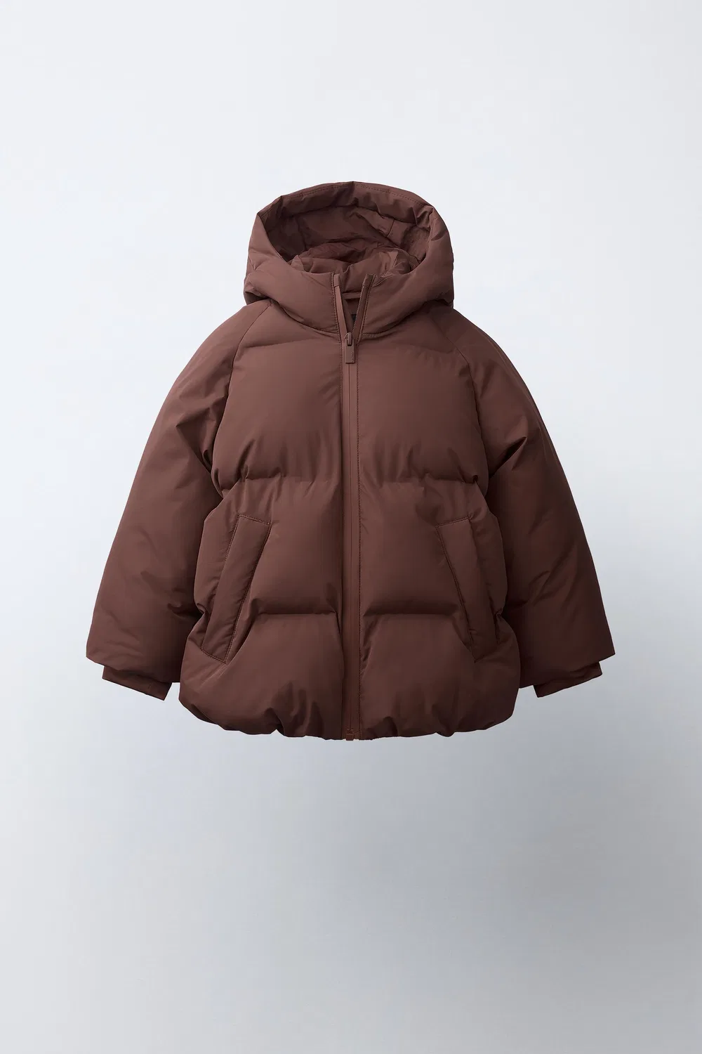 Водоотталкивающая пуховая куртка с капюшоном ZARA, dark russet