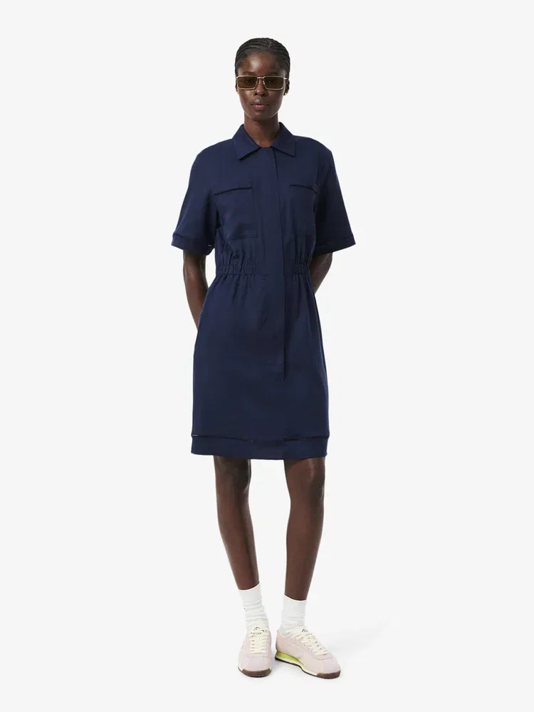 Платье-поло LACOSTE Navy из льна и лиоцелла
