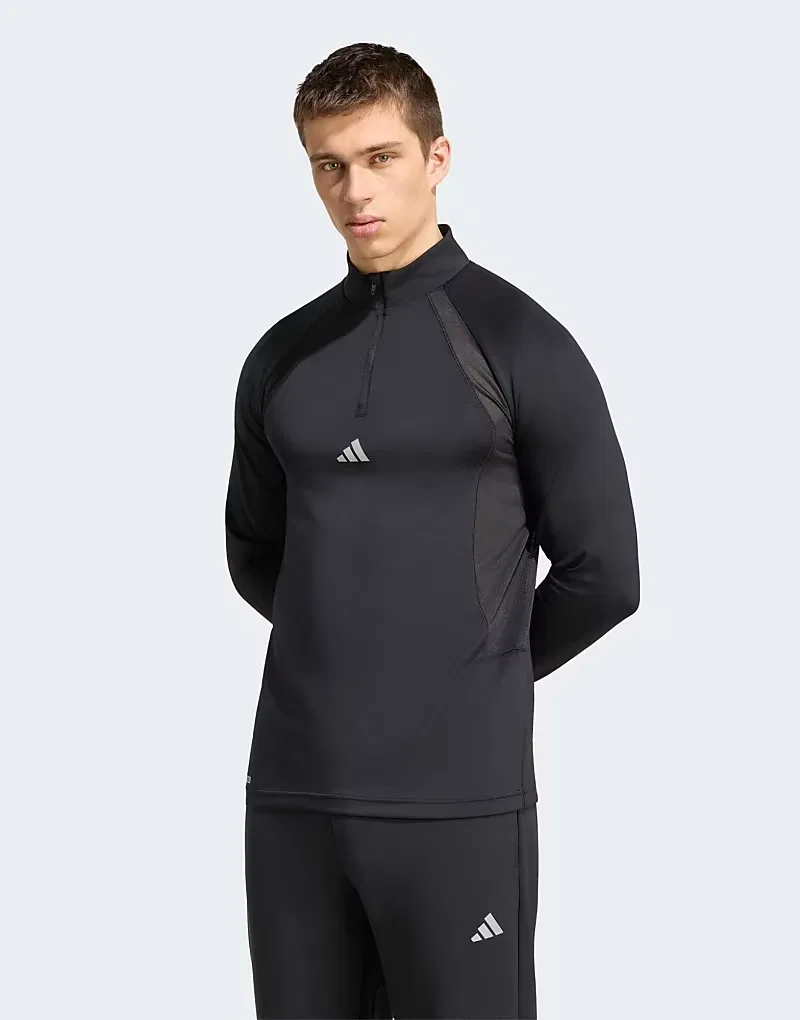 Толстовка Adidas Performance Tech Apparel с застежкой-молнией на четверть длины, черный — фото 2