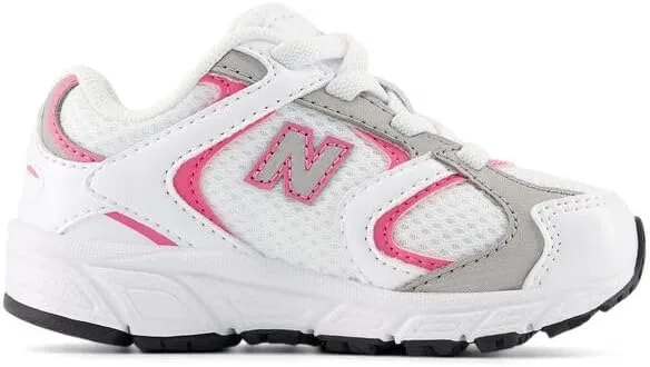 Детские кроссовки для девочек с шнурком-резинкой New Balance, White/Pink Satin — фото 3