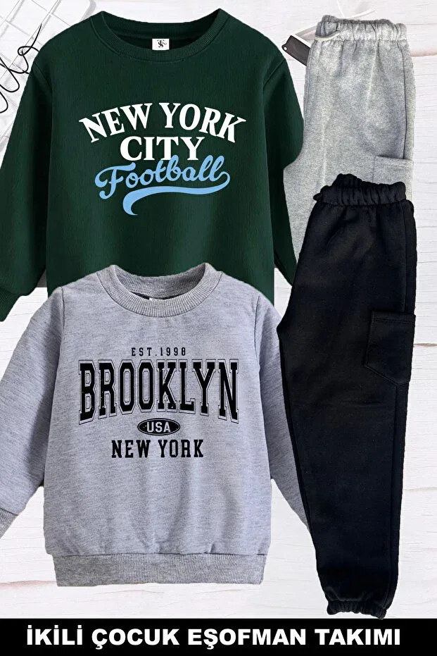 Детский спортивный костюм с принтом Brooklyn Football Inner Lined Twins Tailors, Зеленый