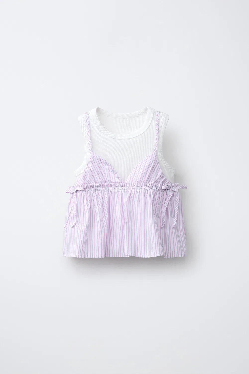 Полосатый топ с ребристой футболкой ZARA, Pink