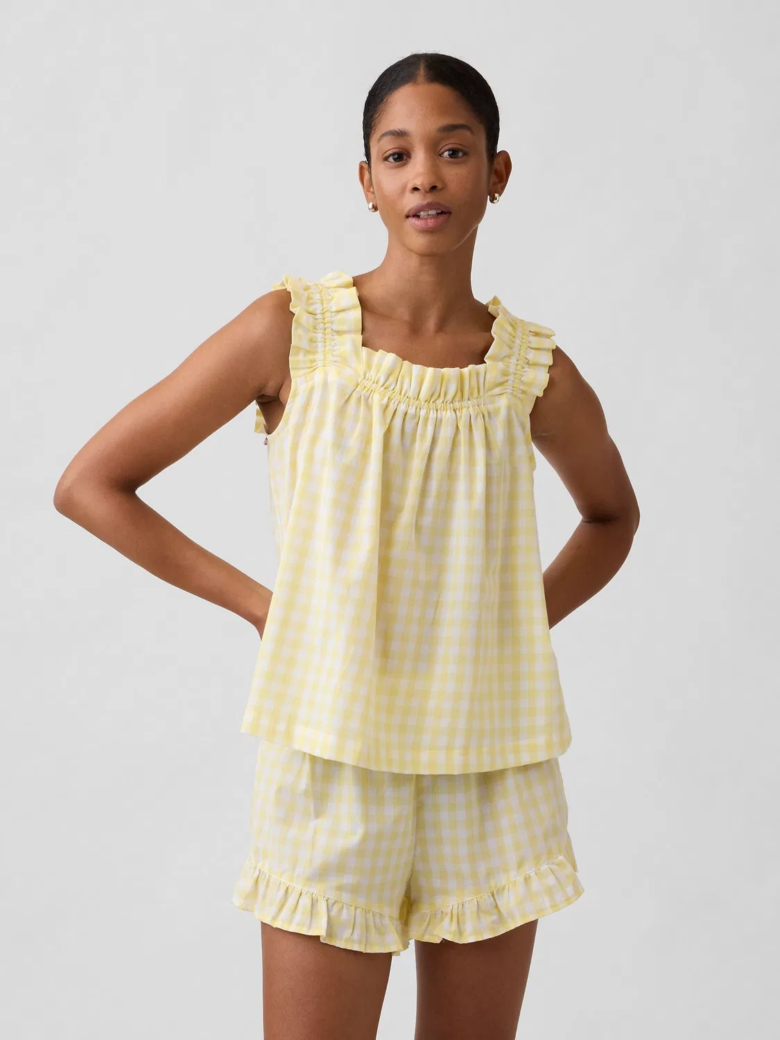 Пижамный топ, поплин, с рюшами Gap, Yellow Gingham