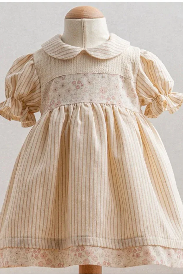 Детское платье для девочек с полоской Peter Pan collar Tongs Baby, Beige — фото 2
