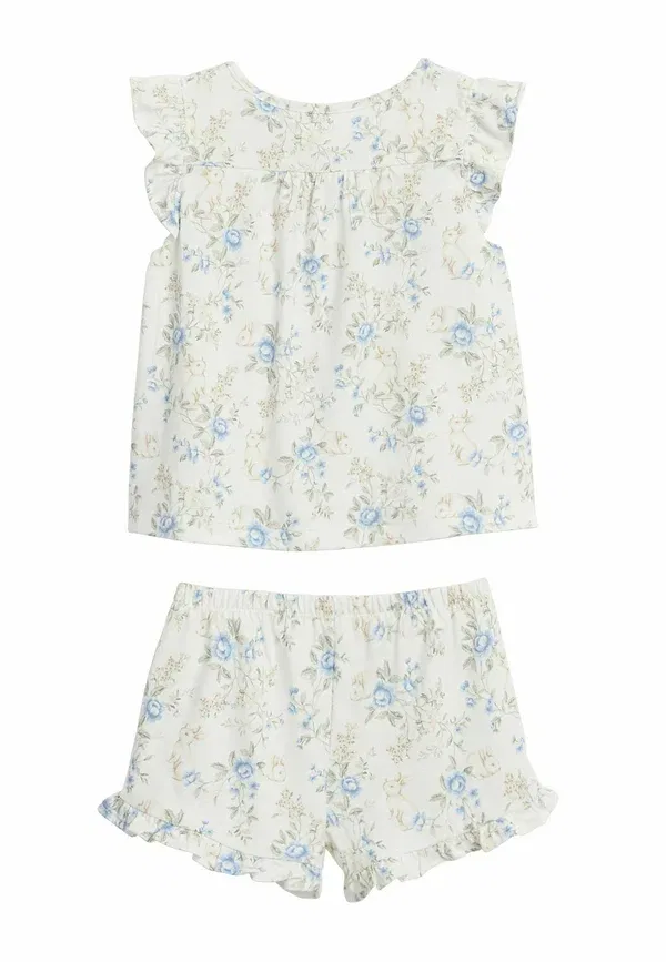 Комплект пижамы с цветочным принтом Floral pyjamas with frills unisex set, Newbie, off-white, белый — фото 2