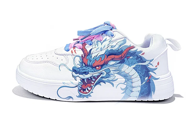 Детские кроссовки для скейтбординга с принтом дракона, ZUOLENGCHAN, White-Blue Jianglong-ZLA2007D