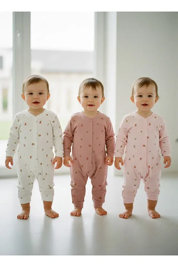 Детский комплект боди-комбинезонов с принтом 3-Piece baby romper set without booties Mou&Kou, Multicolor