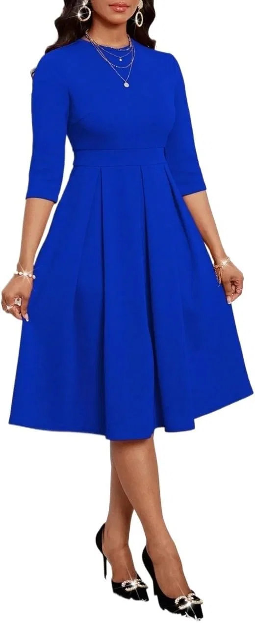 Женское платье A-силуэта с плиссировкой, Royal Blue