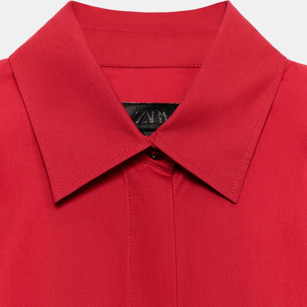Женская рубашка с лацканами ZW Shirts Red, ZARA, Красный — фото 4