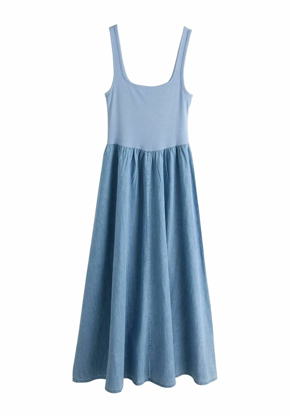 Длинное платье-макси без рукавов из смеси трикотажа и денима Next, Bleach Blue