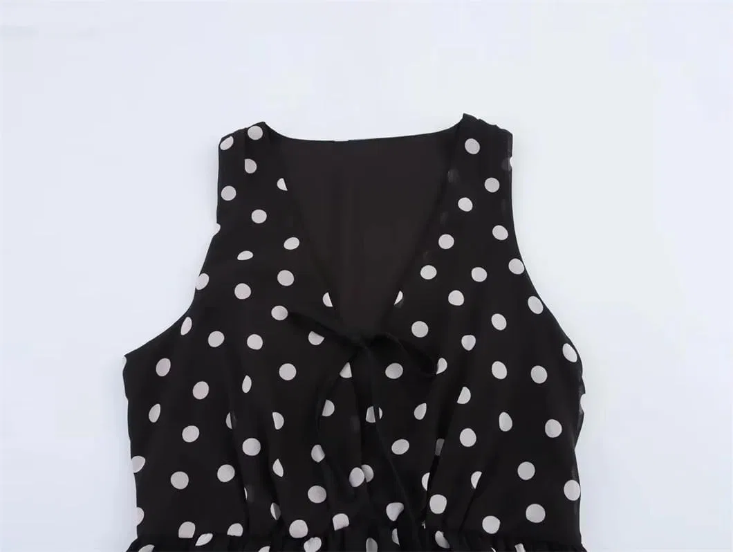 Женское платье миди с воротником V и кружевной отделкой Polka Dot, Black — фото 3