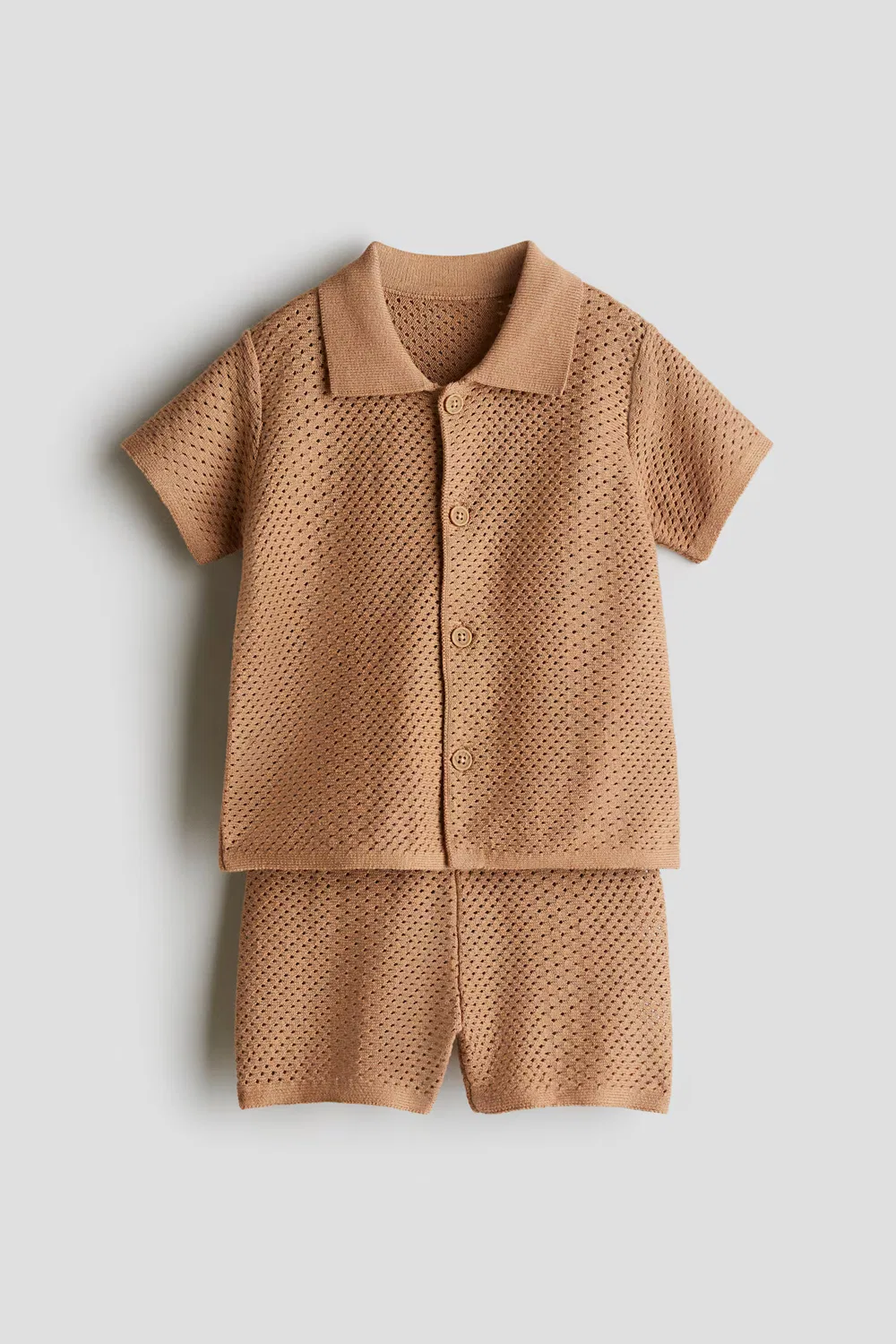 Комплект из двух предметов из хлопка, связанный сетчатым трикотажем H&M, Hellbraun