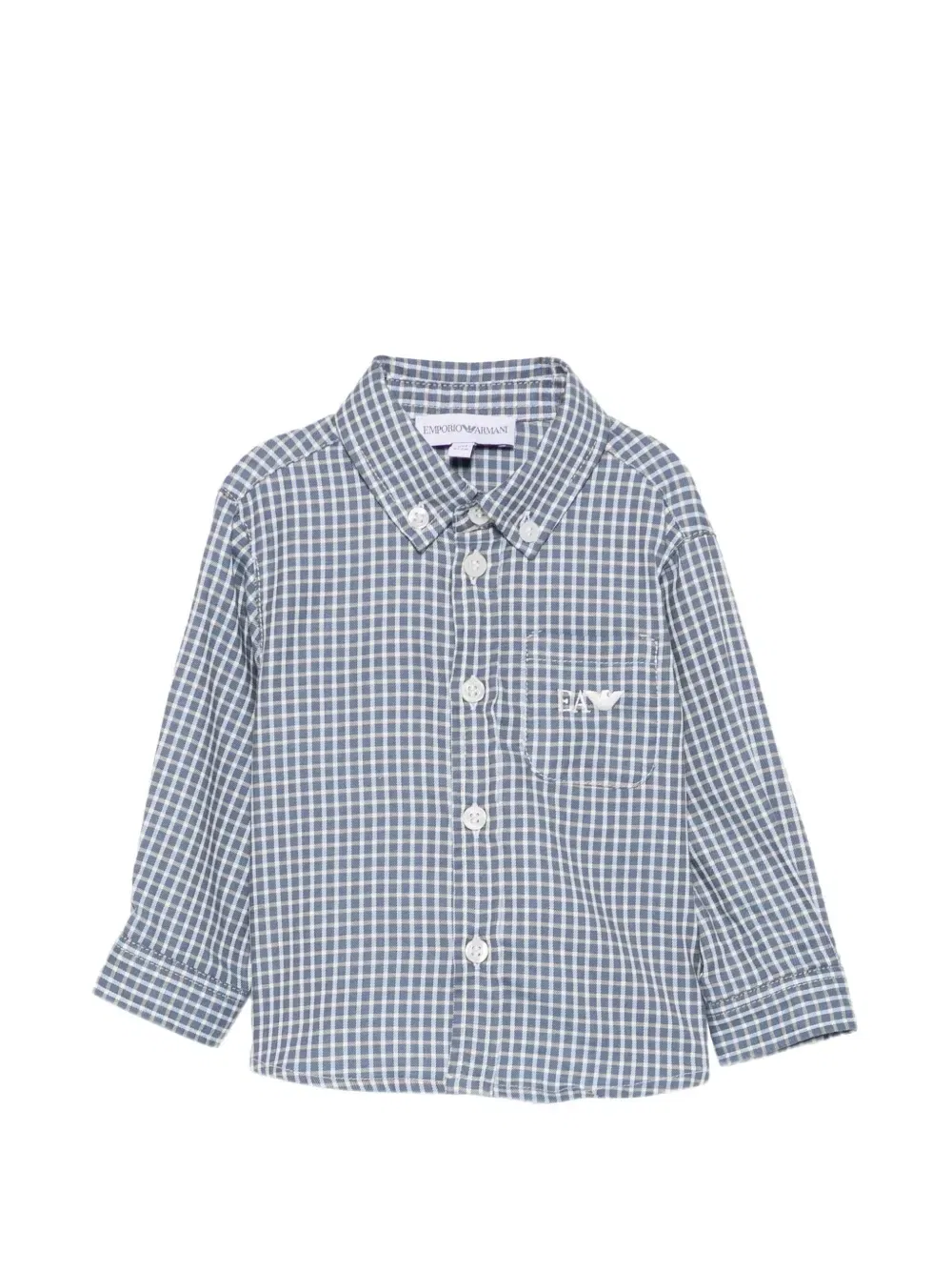 Рубашка в клетку с вышитым логотипом Emporio Armani Kids, синий