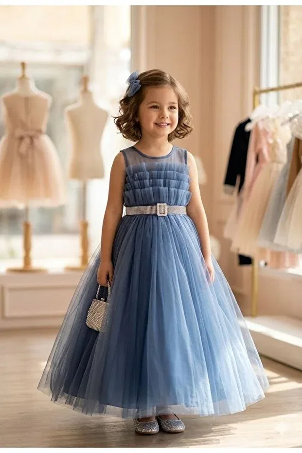 Детское платье для девочек с поясом Süslü Kids, Blue