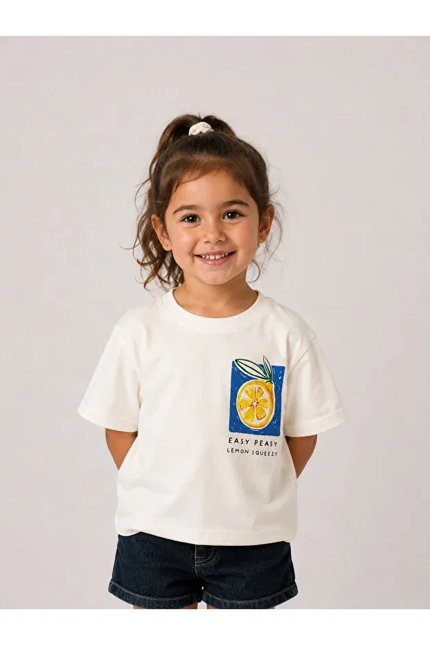 Детская футболка с принтом Lemon Printed T-Shirt Doamini, White — фото 2