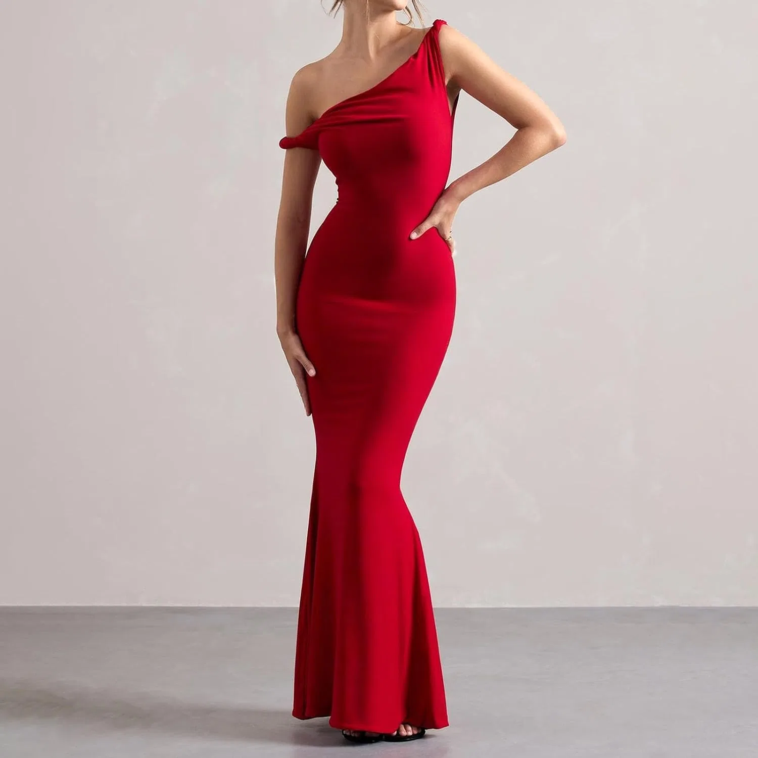 Женское вечернее платье с одним плечом Bodycon Maxi, Red — фото 2