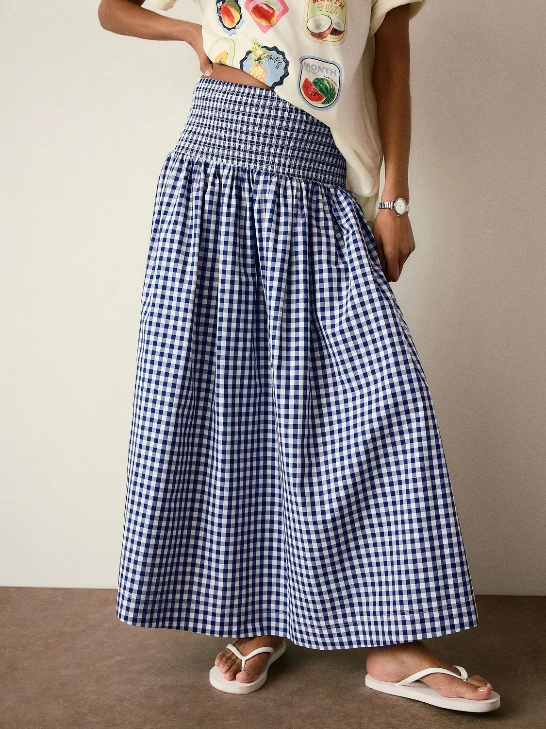 Юбка макси, широкая резинка, Navy Blue Gingham Next — фото 2
