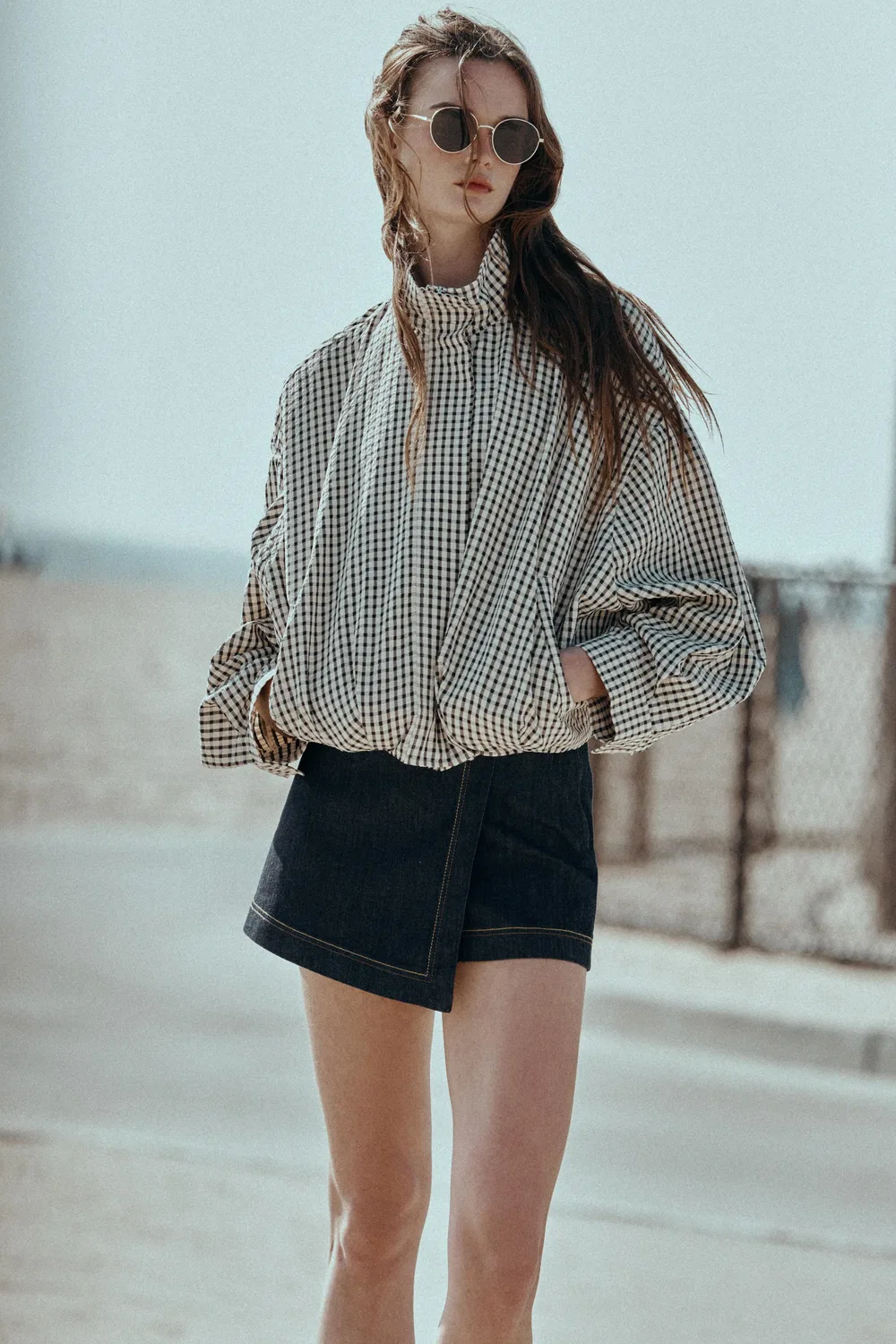 КЛЕТЧАТАЯ КУРТКА-БОМБЕР ZARA, Black/Ecru — фото 2