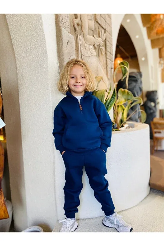 Детская толстовка для мальчиков с принтом Mock Neck Sweatshirt Kangru with Pocket Heyadventure, Indigo