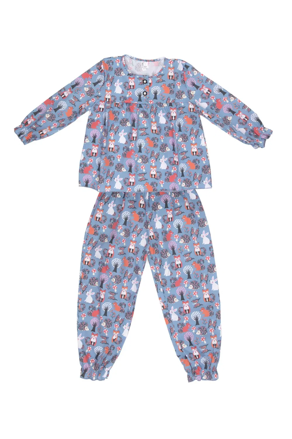 Пижамный комплект из хлопка с длинным рукавом Twilight Woodland Fox In A Box, Blue