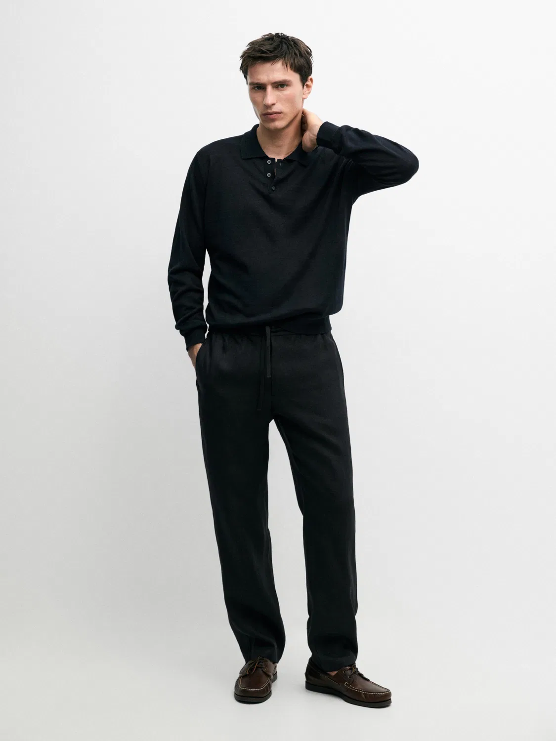 Льняные спортивные брюки Massimo Dutti, черный