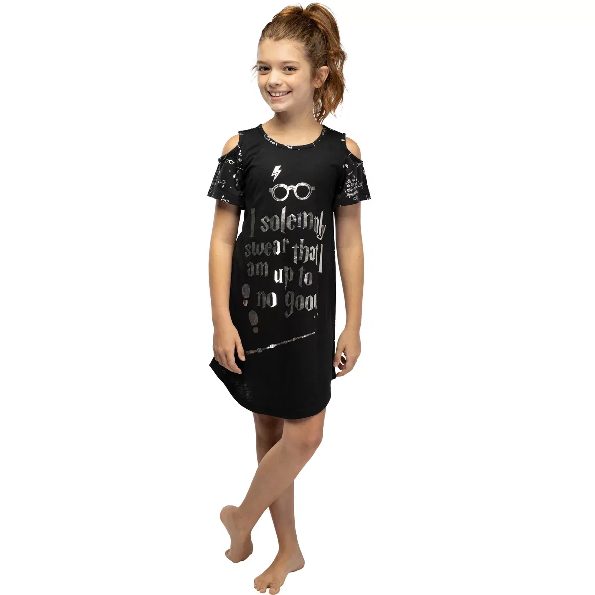 Детская ночная рубашка для девочек с принтом Harry Potter I Solemnly Swear INTIMO, Black — фото 3