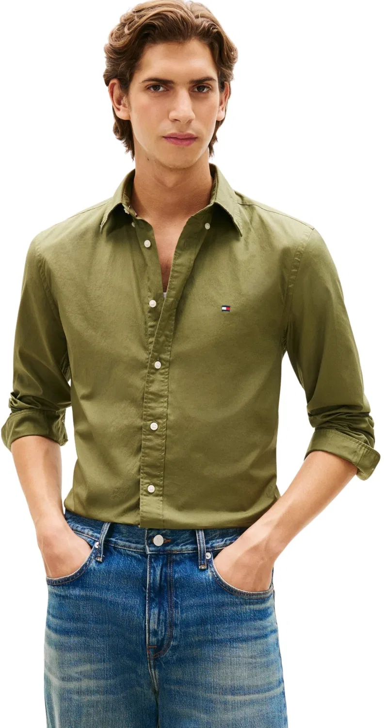 Мужская рубашка с длинным рукавом Flex Poplin Tommy Hilfiger, Dark Artichoke