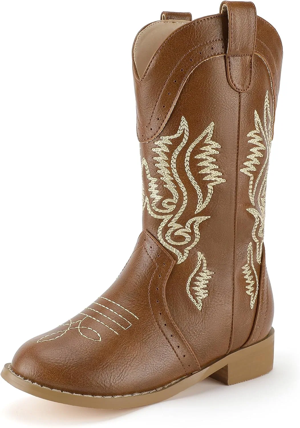 Детские сапоги для девочек с вышивкой Cowboy PANDANINJIA, Round Brown