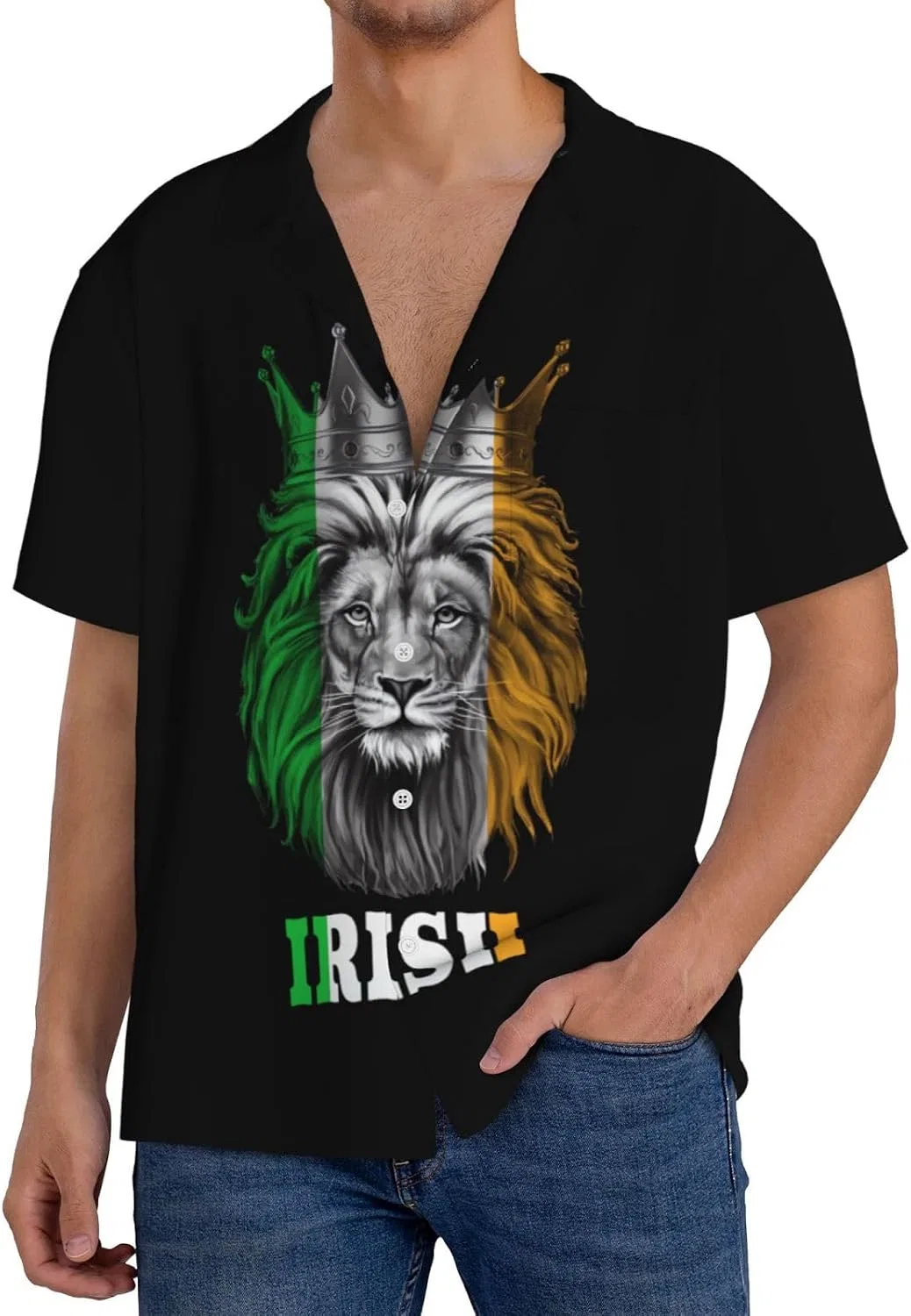 Мужская повседневная рубашка с коротким рукавом King Lion Irish Flag, Black