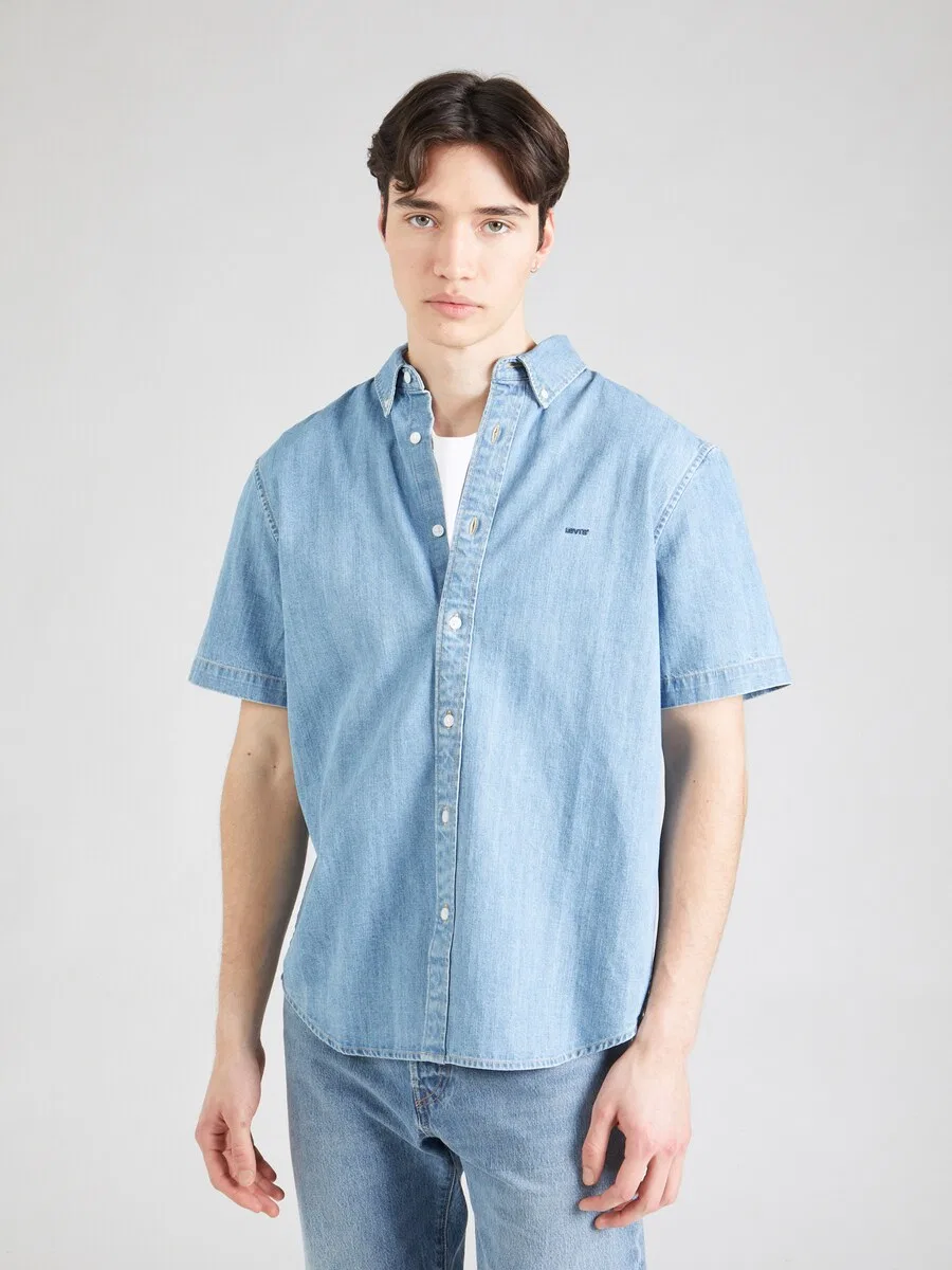 Рубашка LEVI'S Regular fit Button Up Shirt 'SS Authentic Button Down', синий джинсовый материал — фото 3