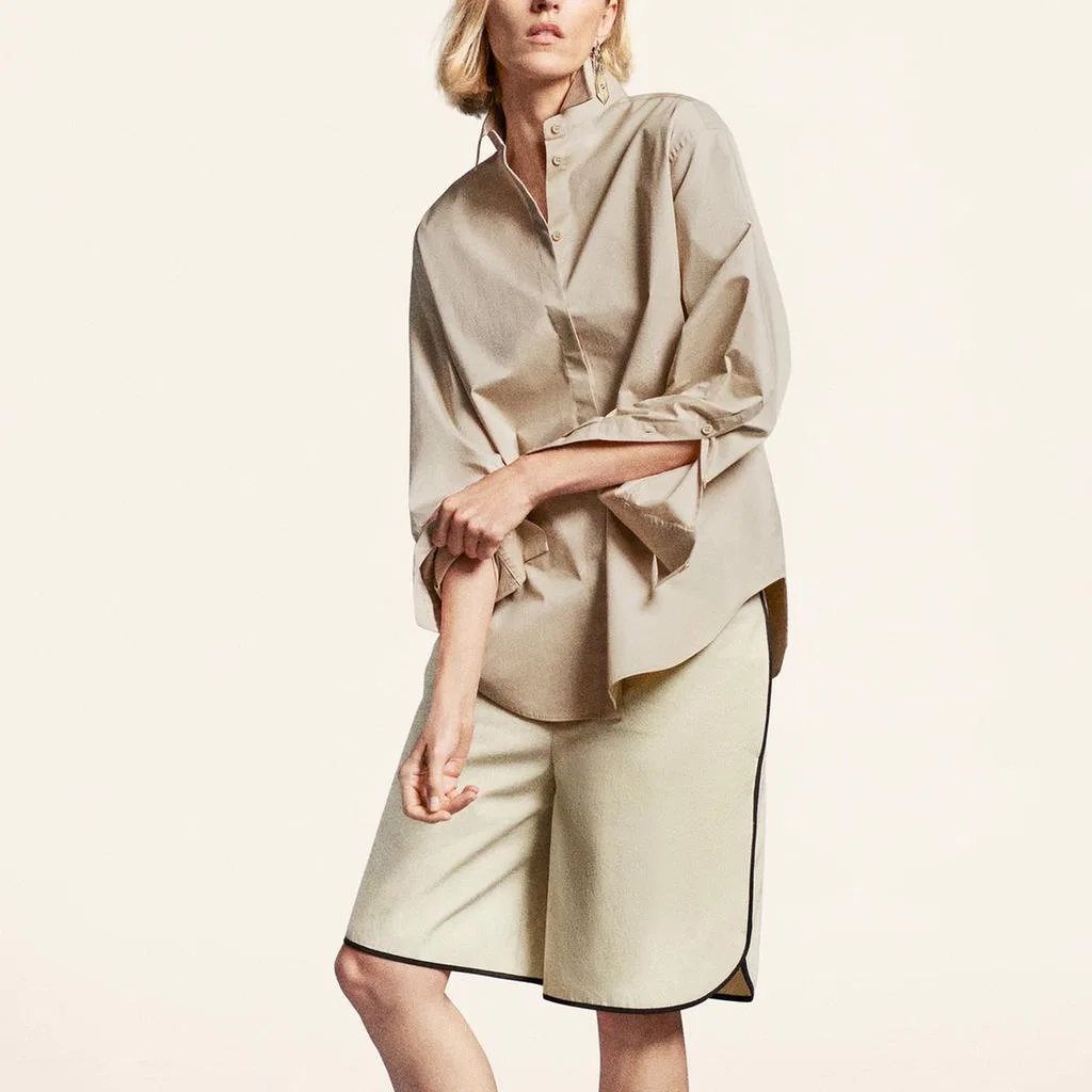 Женская рубашка с длинным рукавом ZW Shirts ZARA, Light Beige — фото 4