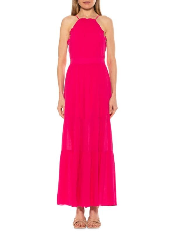 

Платье макси kira с рюшами и бретелью через шею Alexia Admor Bright pink